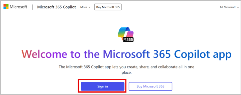 screenshot of the M365 sign in window
