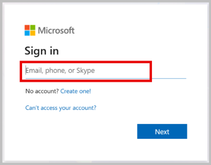 screenshot of the M365 email entry window
