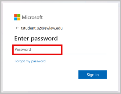 screenshot of the M365 password entry window